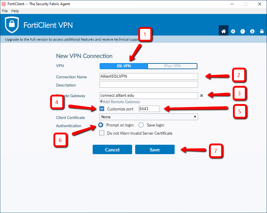 fortinet vpn client users change password